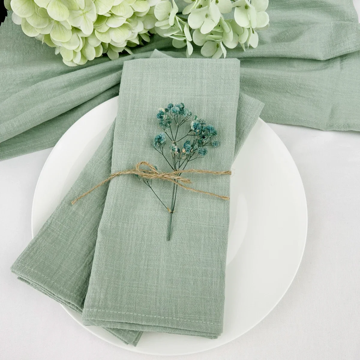 50pcs 30x45cm 100% Cotton Sage - Linen Napkin Set incelemesi ve fiyatı