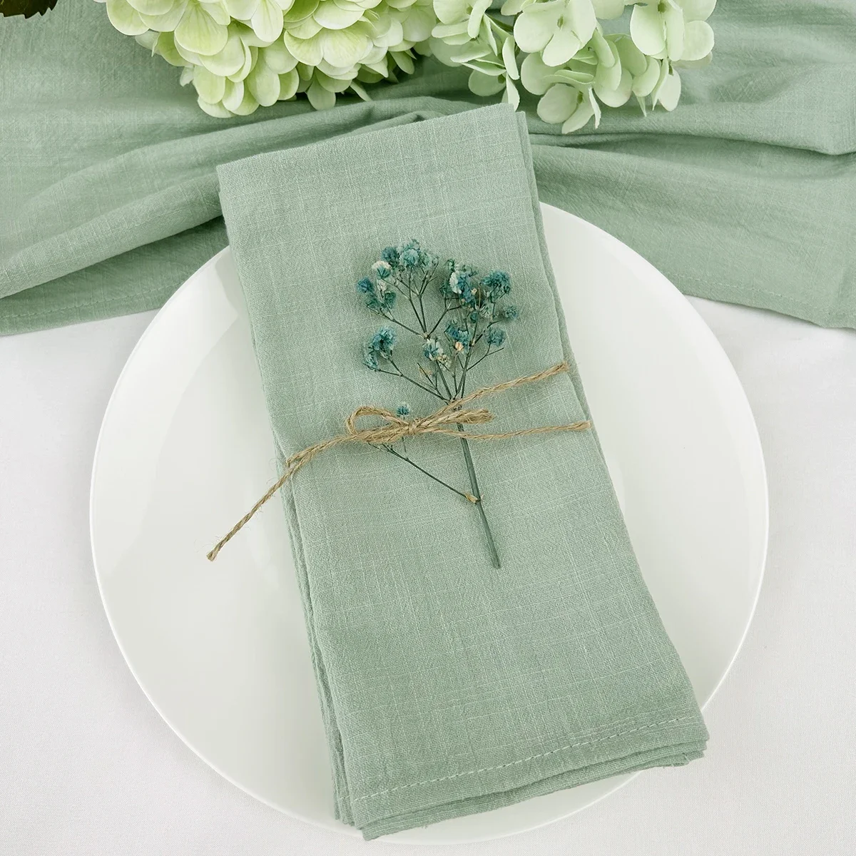 50pcs 30x45cm 100% Cotton Sage - Linen Napkin Set incelemesi ve fiyatı