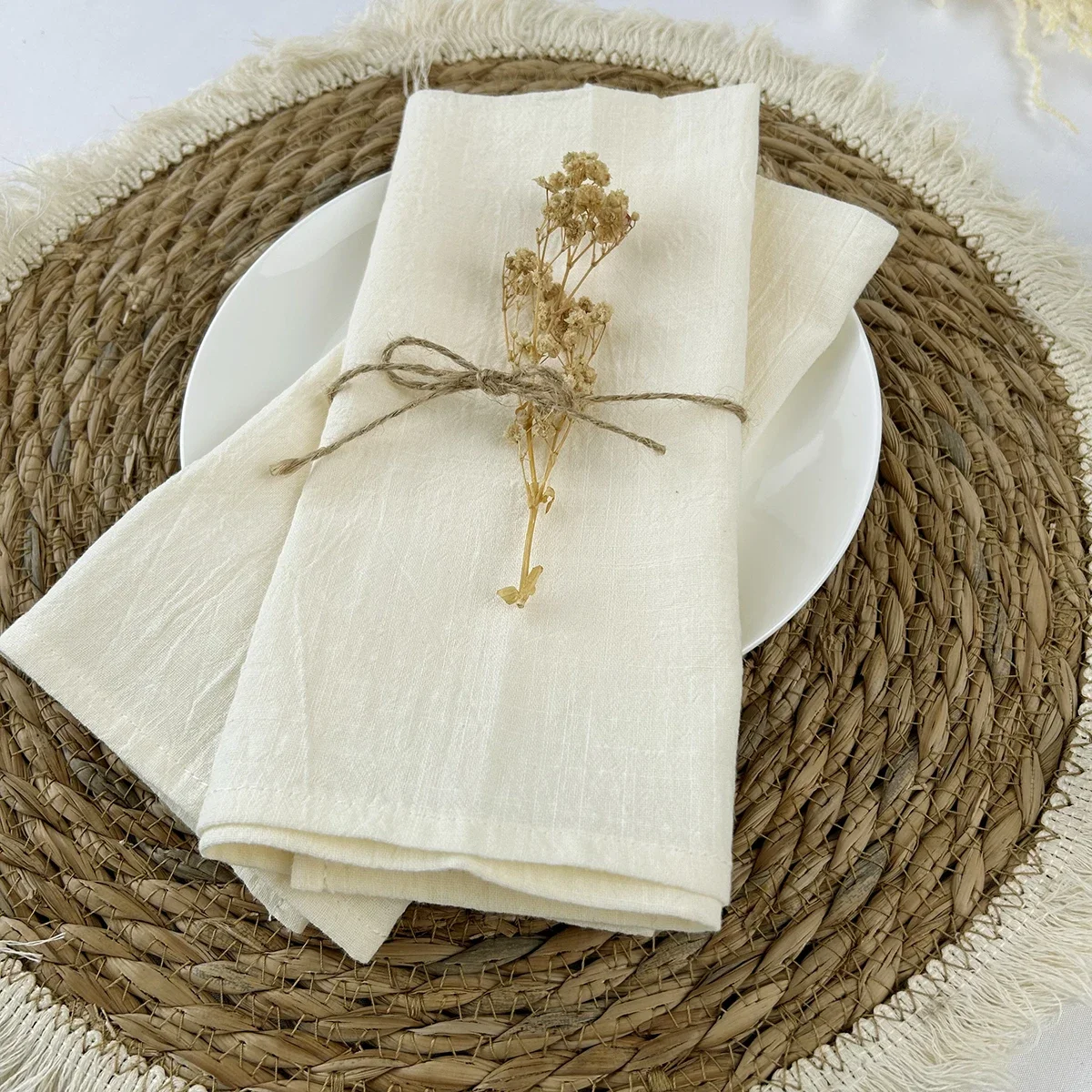 50pcs 30x45cm 100% Cotton Sage - Linen Napkin Set incelemesi ve fiyatı