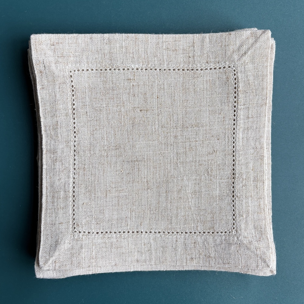 6 Pieces Hemstitch Cocktail Na - Linen Napkin Set incelemesi ve fiyatı