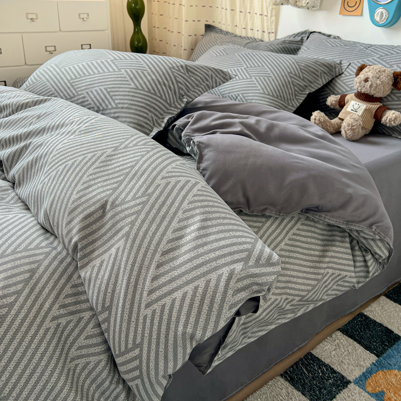 4PC Grey Geometric Bedding Set - Linen Duvet Cover incelemesi ve fiyatı