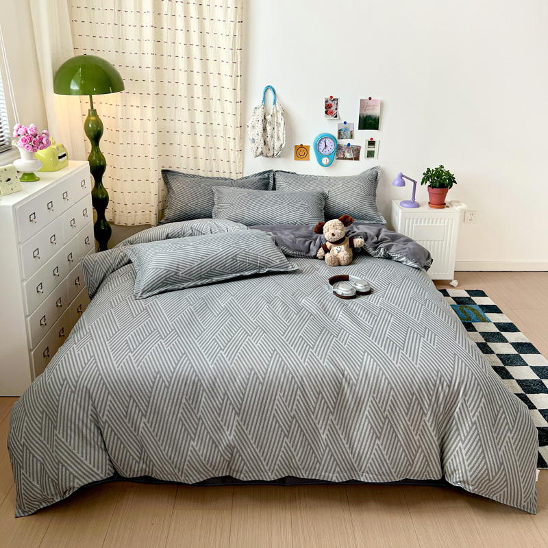 4PC Grey Geometric Bedding Set - Linen Duvet Cover incelemesi ve fiyatı