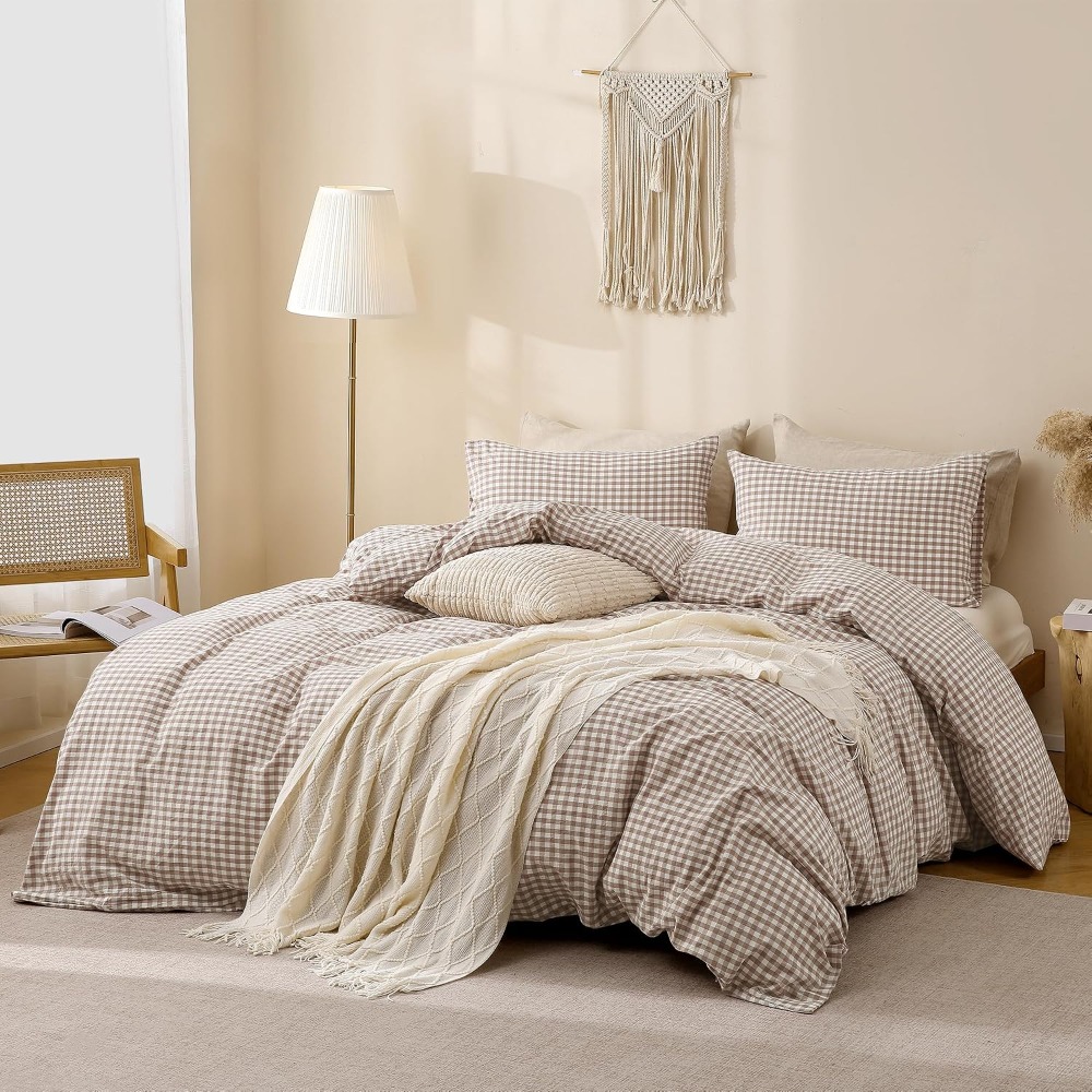 Tan Gingham Duvet Cover Set 10 - Linen Duvet Cover incelemesi ve fiyatı