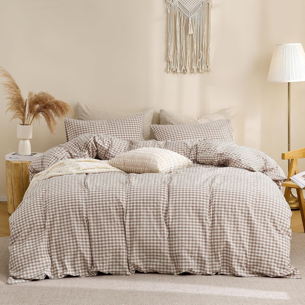Tan Gingham Duvet Cover Set 10 - Linen Duvet Cover incelemesi ve fiyatı