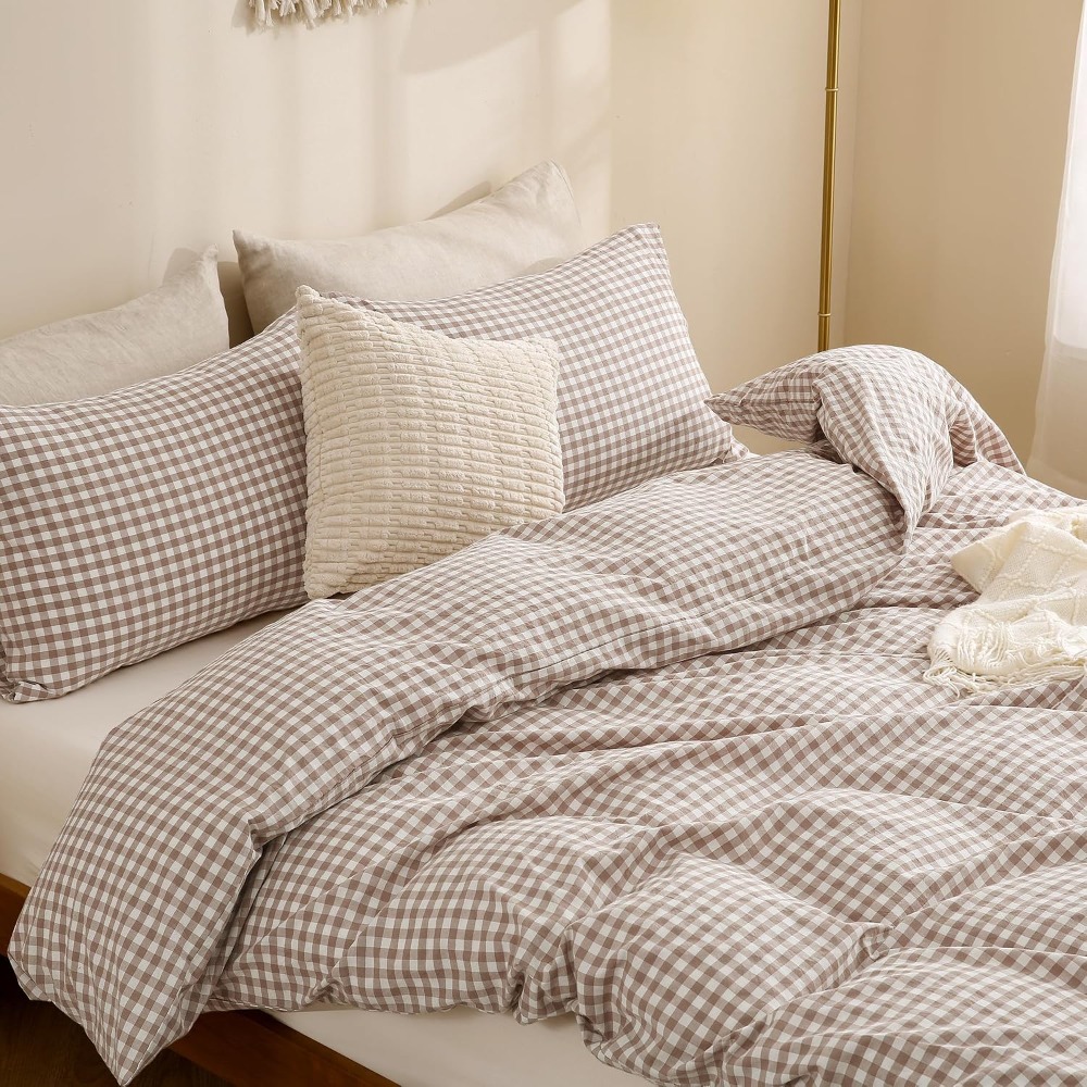 Tan Gingham Duvet Cover Set 10 - Linen Duvet Cover incelemesi ve fiyatı