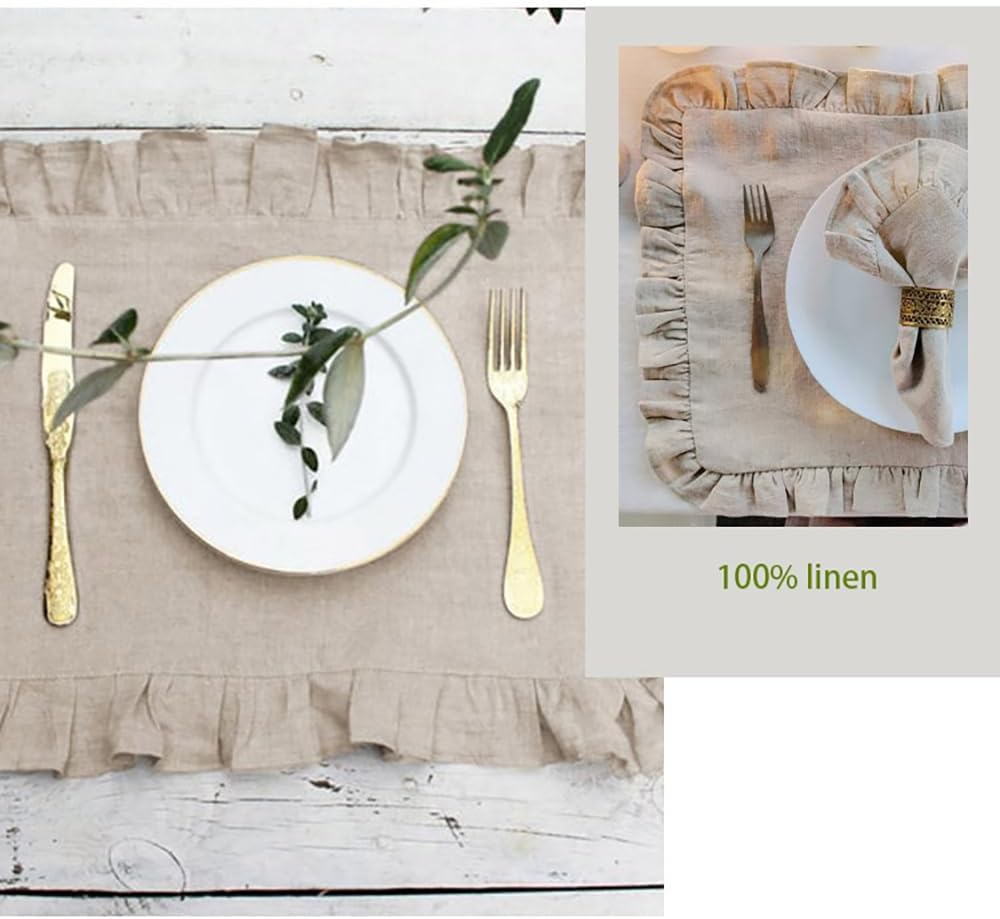 Set of 4 Linen Ruffle Dinner N - Linen Napkin Set incelemesi ve fiyatı