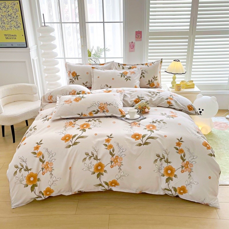 4pcs Yellow Floral Bedding Set - Linen Duvet Cover incelemesi ve fiyatı