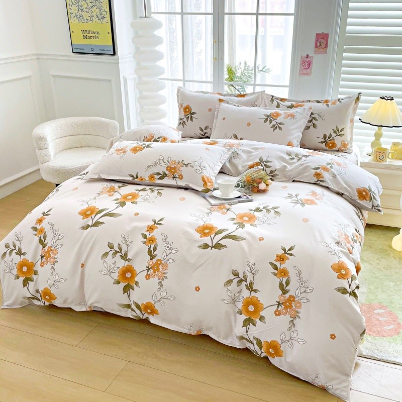 4pcs Yellow Floral Bedding Set - Linen Duvet Cover incelemesi ve fiyatı