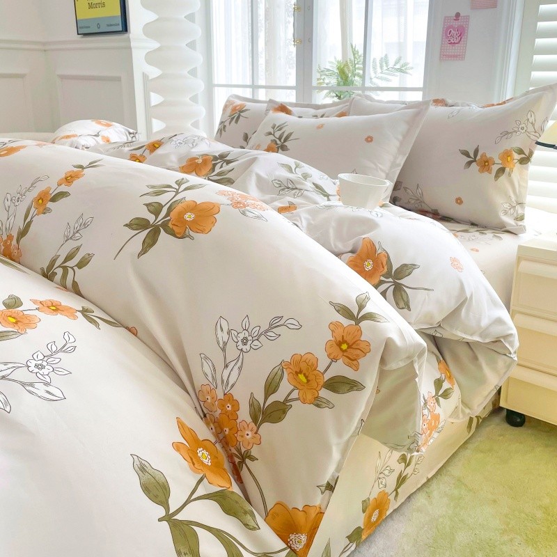 4pcs Yellow Floral Bedding Set - Linen Duvet Cover incelemesi ve fiyatı