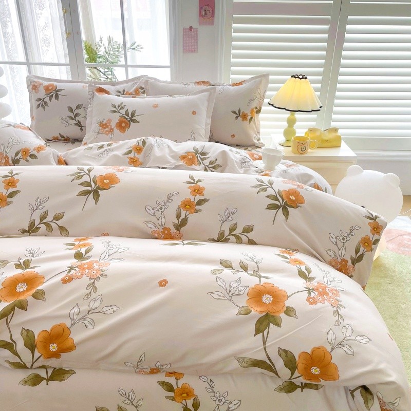 4pcs Yellow Floral Bedding Set - Linen Duvet Cover incelemesi ve fiyatı