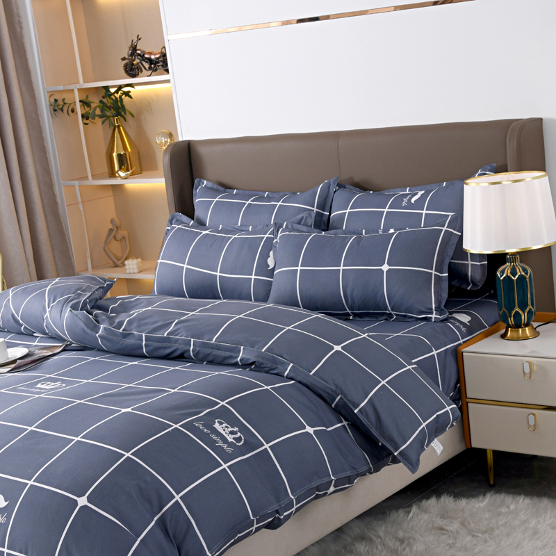 4pcs Navy Blue Grid Bedding Se - Linen Duvet Cover incelemesi ve fiyatı