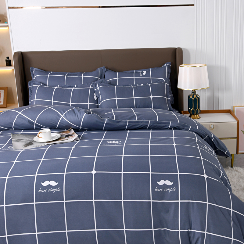 4pcs Navy Blue Grid Bedding Se - Linen Duvet Cover incelemesi ve fiyatı