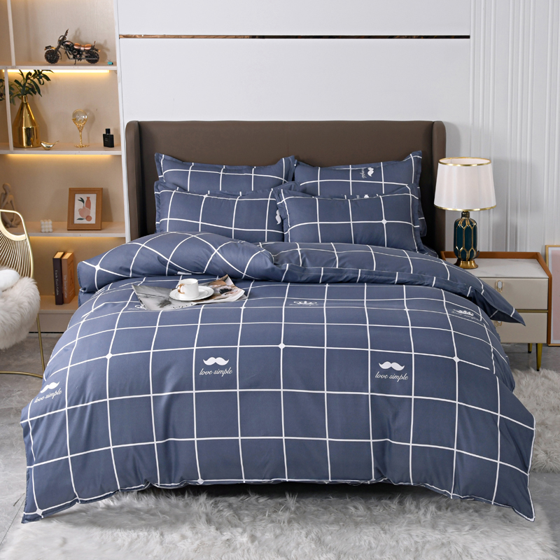 4pcs Navy Blue Grid Bedding Se - Linen Duvet Cover incelemesi ve fiyatı