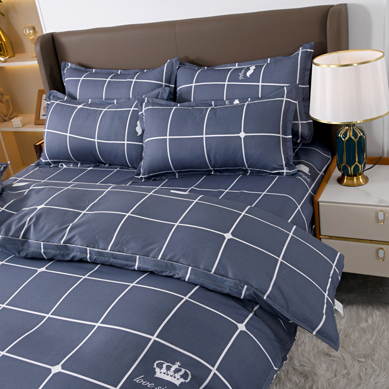 4pcs Navy Blue Grid Bedding Se - Linen Duvet Cover incelemesi ve fiyatı